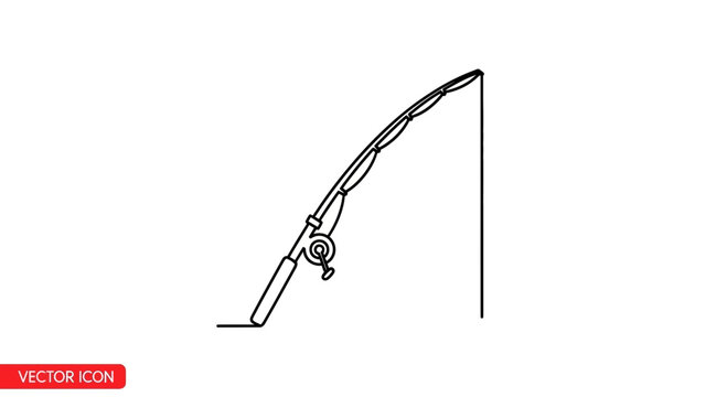 Fishing Rod Icon, Simple Outline Vector Illustration of Angling Equipment