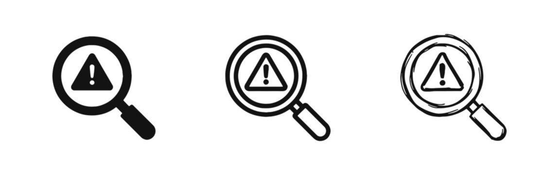 Risk Warning Search Icon Set - Solid, Outline, and Hand-Drawn Sketch Styles