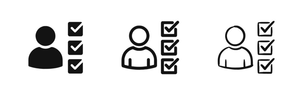 User Checklist and Tasks Icon Set - Solid, Outline, and Hand-Drawn Sketch Styles