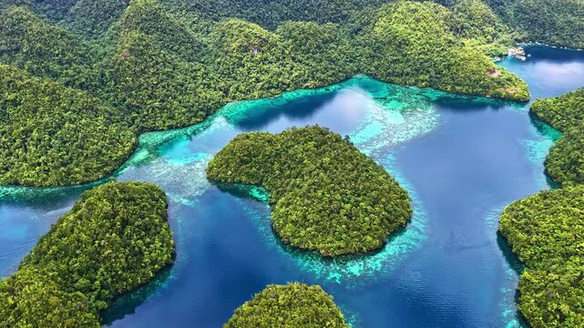 Sohoton Jellyfish Sanctuary, Philippines with water and island formations in aerial view