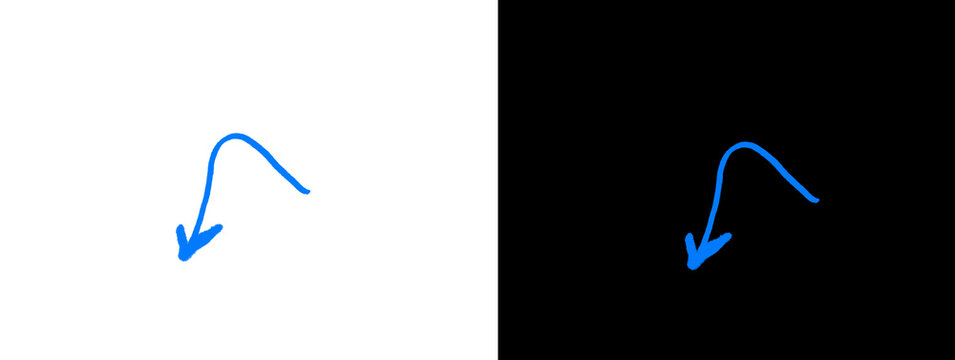 Bright Blue Glowing Curved Downward Arrow with Smooth Arc on Split Background