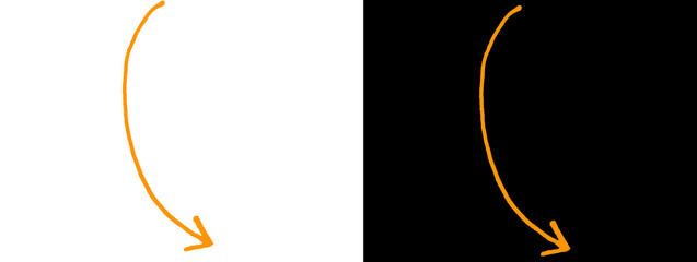Naklejka premium Orange Glowing Curved Arrow Pointing Down on Dual Background