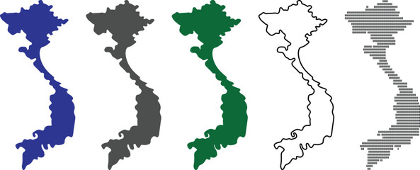 Fototapeta premium Vietnam map silhouettes in different colors and styles for graphic design and illustration purposes isolated on white background