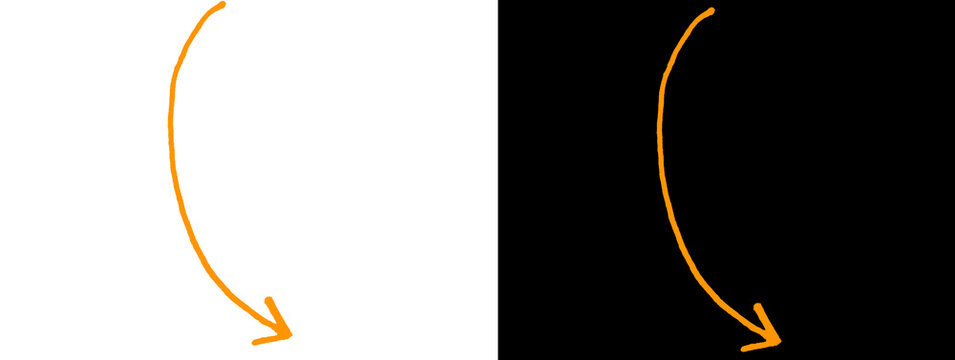 Orange Glowing Curved Arrow Pointing Down on Dual Background