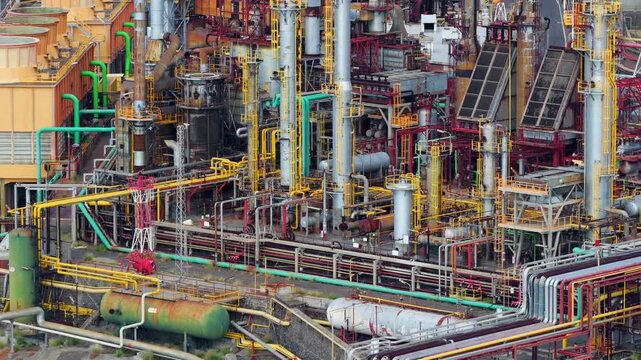 Close-up of Oil Refinery Pipelines; Global Energy Crisis and Fuel Supply Chain Disruptions