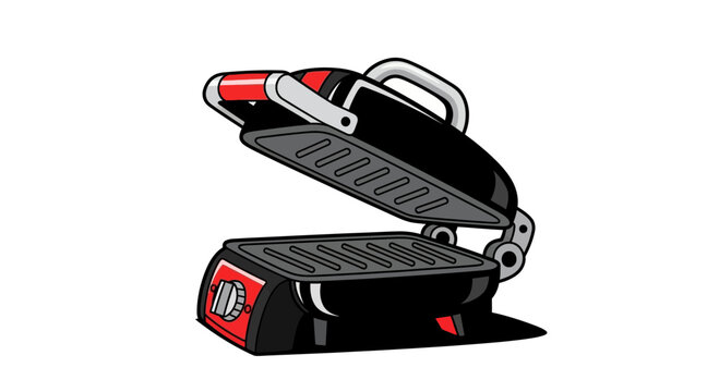 Open electric grill press, kitchen appliance, healthy cooking, modern design