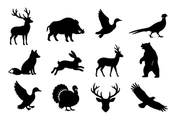 Hunting Wildlife Silhouette Icon Set – Deer Boar Fox Bear Eagle Game Animals Collection © Mediasegment