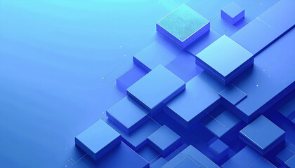 Fototapeta premium Futuristic Blue Technology Background with 3D Blocks and Data Connection Lines