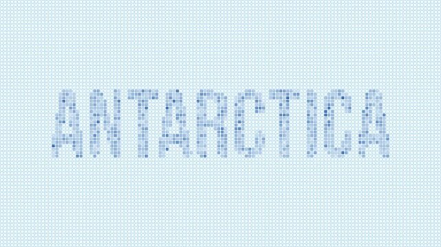 Antarctica dotted map animation. Digital style shape of the continent. Antarctica shape and title dots appear with bulb flickering effect. Intro, outro, logo, title video.
