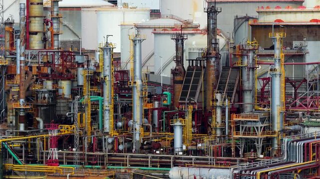 Close-up of Oil Refinery Pipelines; Global Energy Crisis and Fuel Supply Chain Disruptions