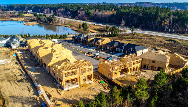 Suburban Neighborhood Development with Multiple Houses Under Construction