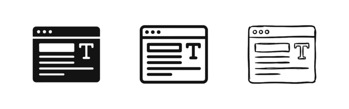 Web Browser Content and Text Editor Icon Set for Blogging and Interface Design