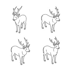 Naklejka premium Four detailed line drawings of deer in various poses.