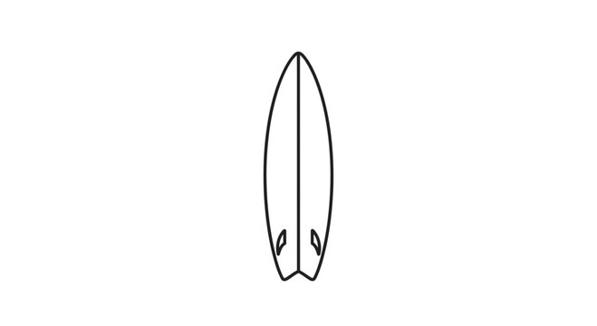 Minimalist Surfboard Icon, Outline Vector Illustration, White Background