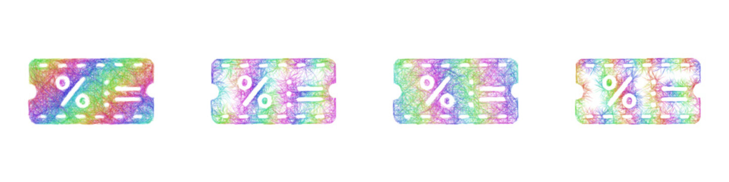 Rainbow color sketch coupon code icon design set