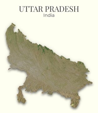Uttar Pradesh Shaded Relief Map. India. Hillshaded physical map. Terrain illustration of Uttar Pradesh. Elements of this image derrived from NASA imagery and SRTM dataset.