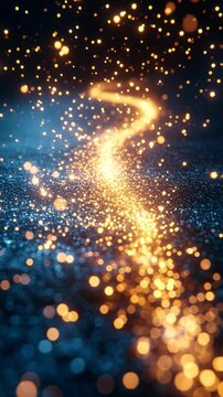 A bright yellow line of sparkles on a dark blue background. The sparkles are scattered all over the image, creating a sense of movement and energy. The contrast between the bright yellow
