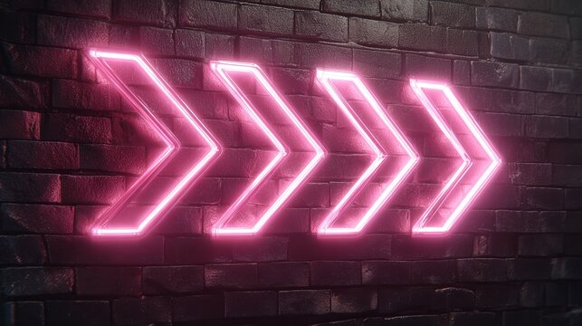 Pink neon arrows sign on old brick wall highlighting direction concept