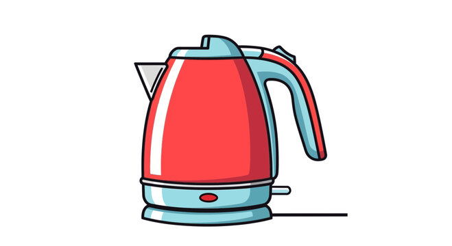 Red and blue electric kettle on white background, kitchen appliance, illustration
