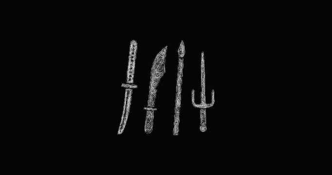 Sketch martial arts weapons icon animation - smooth progressive reveal