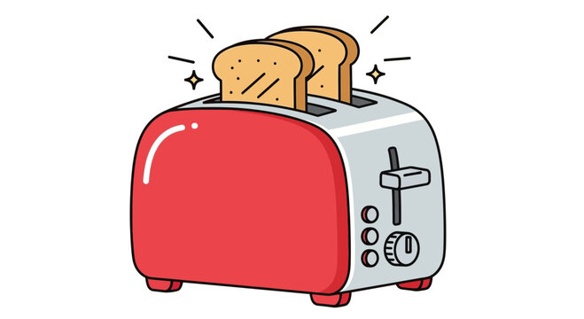 Toaster with bread slices, cartoon style illustration
