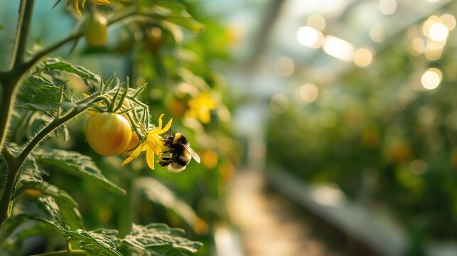 Bee Pollinating Flowers in a Greenhouse