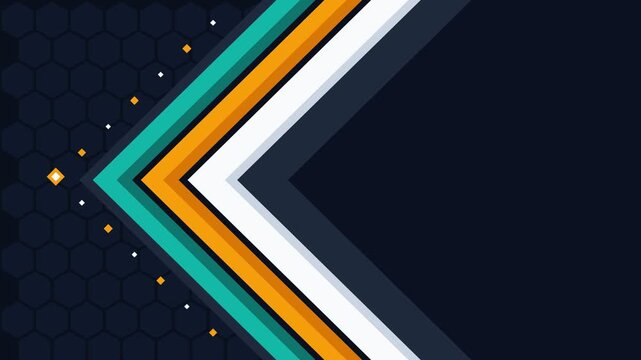 Modern Tech Motion Graphics Background with Orange Teal Chevrons and Hexagon Texture