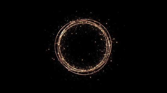 light trail circle on black background. Endless circular pattern. Glitter magic spell effect. Light streaks with shimmer. Modern round frame with empty space for text for advertising,