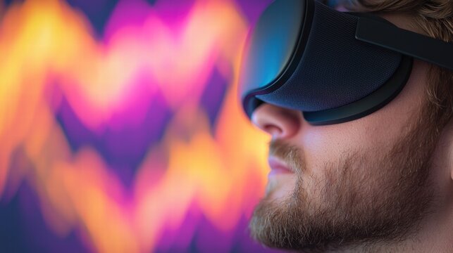 Eye Tracking Technology Person wearing VR headset with eye tracking sensors, displaying gaze direction on screen.