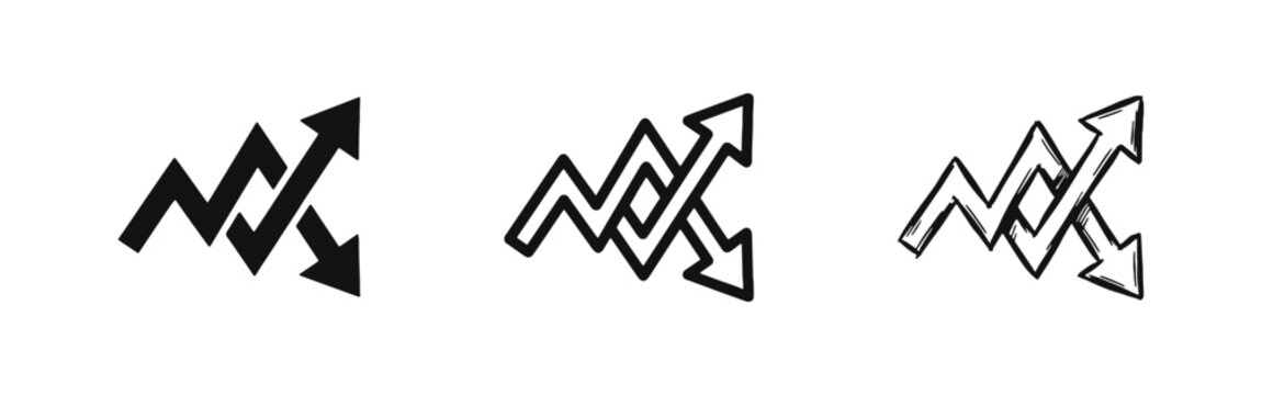 Zigzag Line Graph with Arrows Icon Set Representing Stock Market Volatility