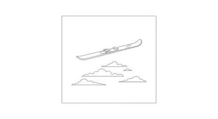 Naklejka premium Skiing through clouds, surreal winter sport, freedom and adventure