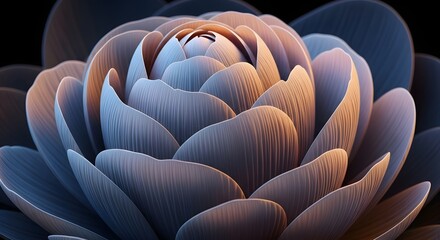 Fototapeta premium Close up of a soft purple and gold rose bloom. Romantic floral textures and beauty care concept. Macro view of layered petals with delicate gradients and light