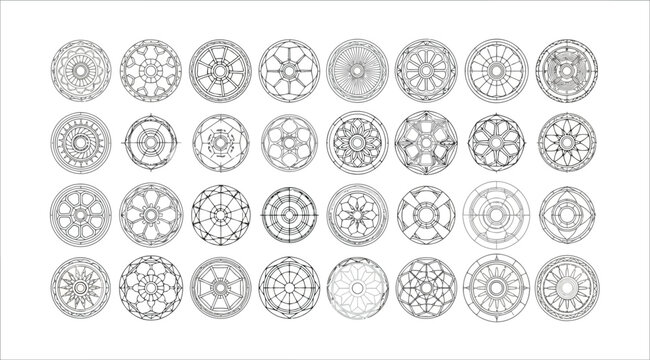 Collection of circular ornamental patterns and geometric mandala designs