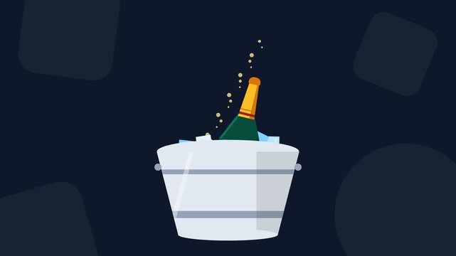 Sparkling Wine Bottle in Ice Bucket with Confetti Animation for Celebration and Party
