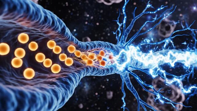 Neuron cell with axon and dendrites symbolizing advanced medical research and clinical care