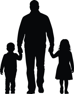 Father's day silhouette dad walking with children a heartwarming family moment