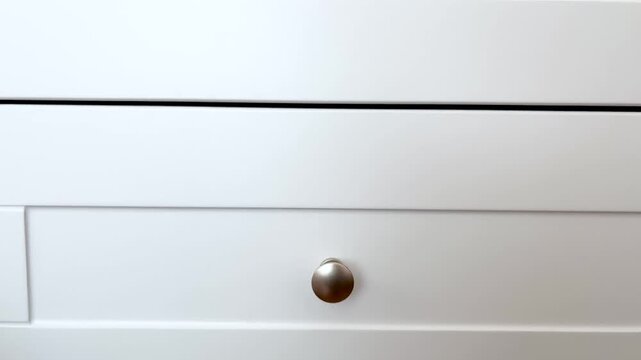 White Wooden Drawer Front with Round Metal Knob Minimal Furniture Detail Clean Interior Design, Close Up Video