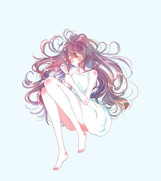 目を瞑って寝転がる女の子　涙