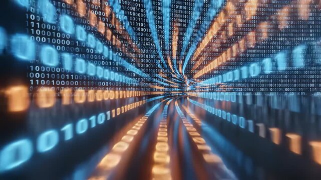 Digital binary code flow in data tunnel perfect for IT presentations and tech marketing