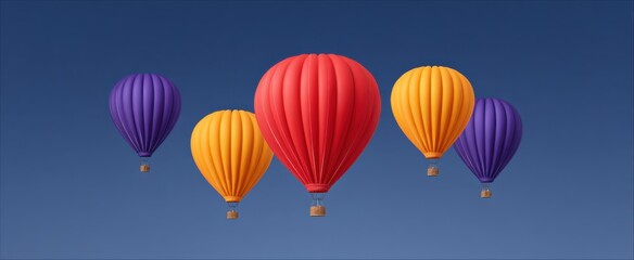 Fototapeta premium Colorful hot air balloons soar in a clear blue sky with vibrant sky lanterns.