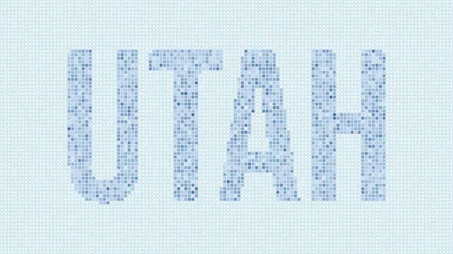 Utah, United States dotted map animation. Digital style shape of the state. Utah, United States shape and title dots appear with bulb flickering effect. Intro, outro, logo, title video.