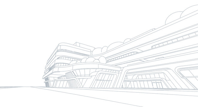 Modern Architectural Sketch of a Futuristic Building Exterior