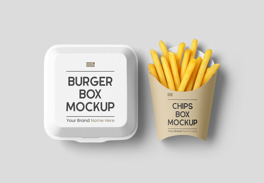 Burger Box with Chips Mockup