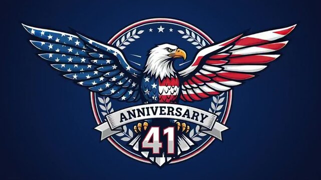 American Eagle Anniversary Emblem with Patriotic Colors and 41st Anniversary Banner