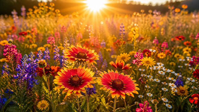 spring summer background with bright beautiful flowers
