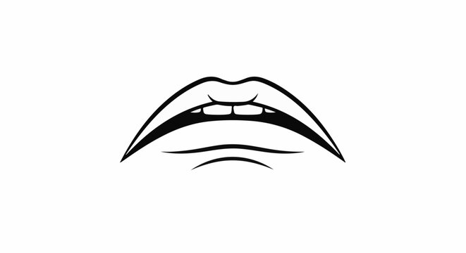 Stylized black and white drawing of an open mouth with lips