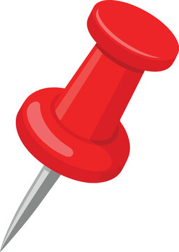 Red Push Pin Thumbtack Flat Vector Icon Isolated on White Background