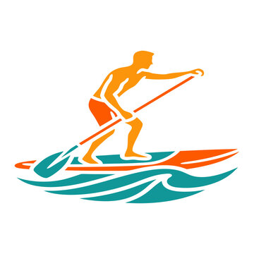 Man paddleboarding on waves with oar paddleboarding recreation activity outdoors