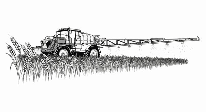 Sprayer vehicle applies liquid to tall grain crop