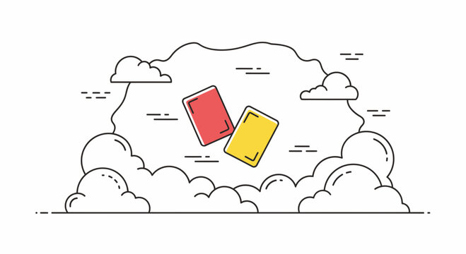 Red and Yellow Cards Floating in Clouds, Referee Decision Concept